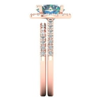 2. Dijamant okruglog reza od sintetičkog plavog moissanita od 18k ružičastog zlata, s naglascima, vjenčani set