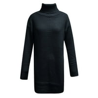 Entyinea Jesenski džemperi haljina v vrat dugi rukavi rebrasta pletena midi haljina od olovke s remenom crnim