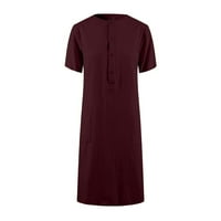 Ženske midi haljine-haljina A kroja s kratkim rukavima, ležerna obična ljetna haljina S okruglim vratom u vinskoj