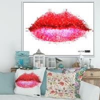 Dizajnerska umjetnost apstraktne crvene ženske usne u pikselima Moderni uokvireni zidni otisak na platnu