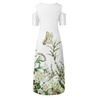 Ljetna haljina u A-listi, ženska modna haljina s kratkim rukavima s kratkim rukavima s cvjetnim printom leptira,