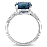 Ženski koktel prsten od bijelog zlata od 14 karata s londonskim plavim topazom i dijamantom od 4 karata