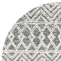 Tepih od vune u geometrijskim prugama s mikro petljom, Crna slonovača, okrugla 5'5'