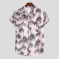 Muške košulje muške modne etničke kratke rukave casual tiskanje havajske majice majice ružičasta l
