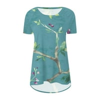 Ženske Ležerne ljetne majice, majica s okruglim vratom s printom cvijeća i lišća, široka tunika kratkih rukava