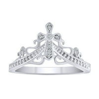 Prsten od bijelog prirodnog dijamanta okruglog oblika križ Kraljice krune od punog bijelog zlata 14k - veličina