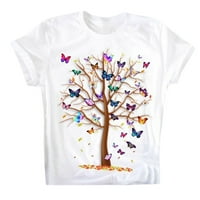Majice za žene Ženska ležerna majica s okruglim vratom s kratkim rukavima s printom leptira i drveta