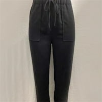 Xinqinghao ljetna čvrsta boja ležerne hlače široke noge pamučne i lanene hlače labave elastične struke rotloške
