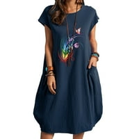 Ljetne haljine za žene, Ženska široka haljina kratkih rukava s printom šarenog perja, ljetne haljine s okruglim