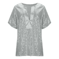 Odjeća za žene majice kratkih rukava sa šljokicama izrez u obliku donjeg dijela šljokica majica širokog kroja