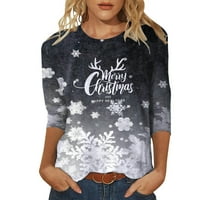 Majica bez rukava za žene, ženske Ležerne majice s okruglim vratom s božićnim printom, majica s rukavima od tri