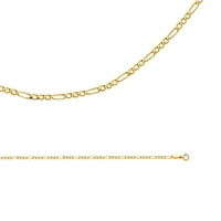Ogrlica Figaro od 14k čvrstog žutog zlata, šuplji lanac + zakošene karike, lagane, tanke
