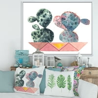 DesignArt 'Kaktus duo u ružičastim loncima geometrijski' Moderno uokvireno platno zidne umjetničke tiska