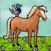 Marmont Hill konj s patkom koja se smije Janet Nelson, slika-gravura na omotanom platnu