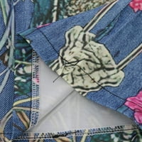 Rasprodaja hlača Ženski rastezljivi struk rastezljivi tisak tanke rastezljive mršave hlače na kopčanje plave hlače