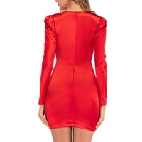 Ležerna haljina za žene, Božićna modna crvena haljina s izrezom u obliku slova u, do koljena, cvjetni dugi rukav