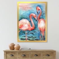 DesignArt 'ružičasti flamingos ljubavne ptice u plavoj vodi I' Farmhouse uokvireni umjetnički tisak