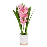 Gerson visoki pravi dodir ultra realistični ružičasti aranžman orhideja u modernom bijelom keramičkom i drvnom